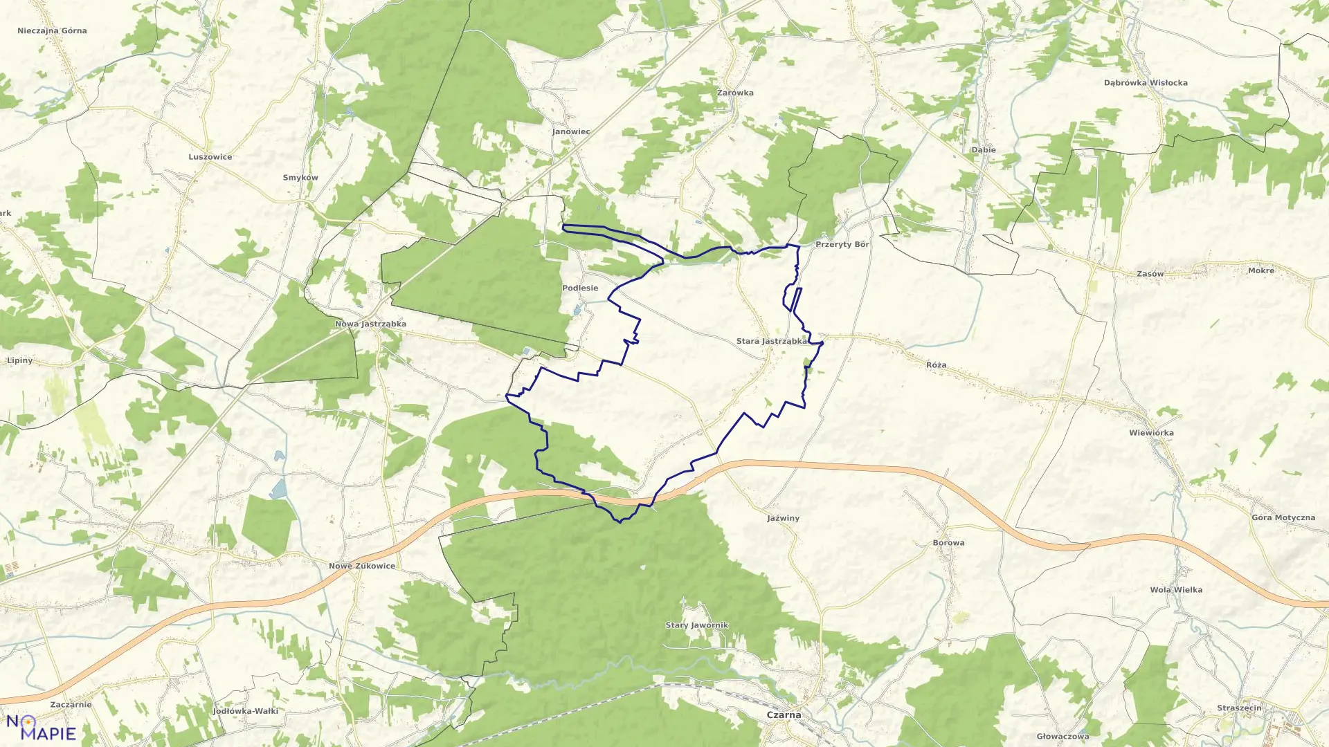 Mapa obrębu Stara Jastrząbka w gminie Czarna