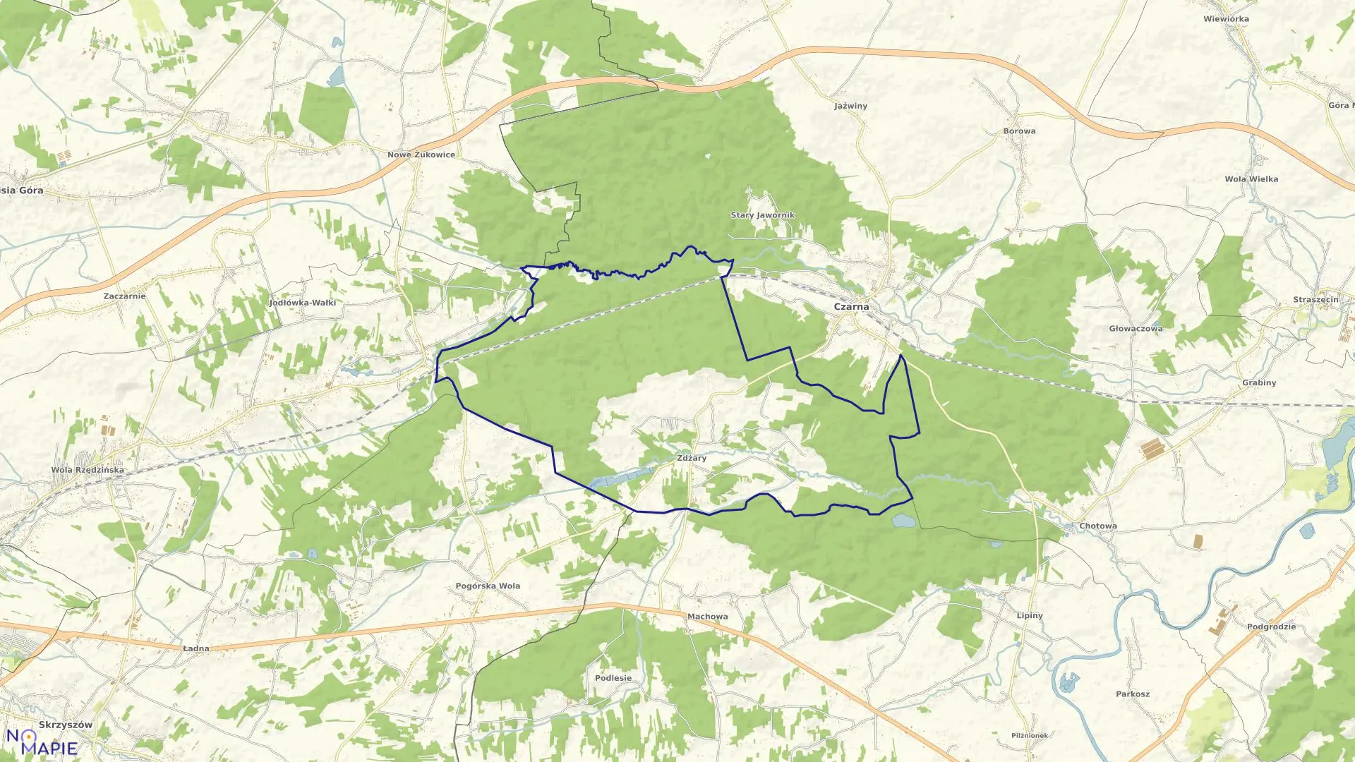 Mapa obrębu Żdżary w gminie Czarna